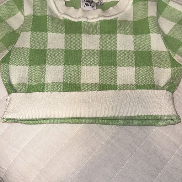 Princess Polly 2 Crewneck Cropped Short Sleeve Casual Check White Green Sweater - Picture 11 of 11